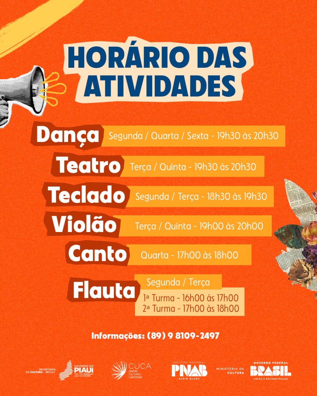 Cuca abre inscrições para oficinas culturais de 2025 com recursos da Política Nacional Aldir Blanc