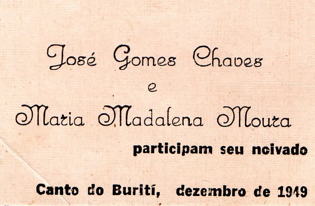CONVITE DE CASAMENTO DE JOSÉ GOMES CHAVES E MARIA MADALENA MOURA 