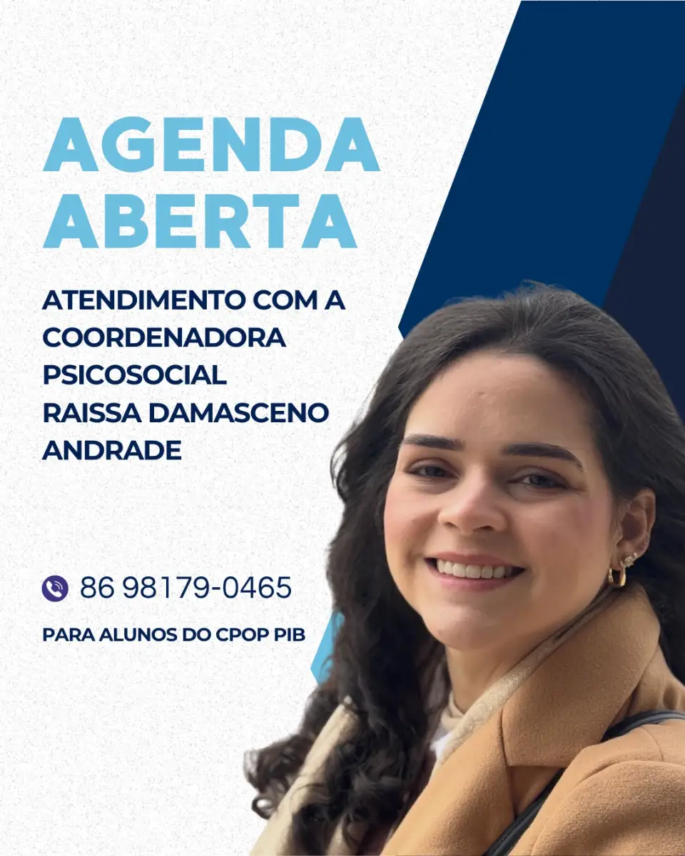 Agenda aberta com a psicóloga Dra. Raíssa Damasceno para alunos do CPOP Profa. Iraci Barracão